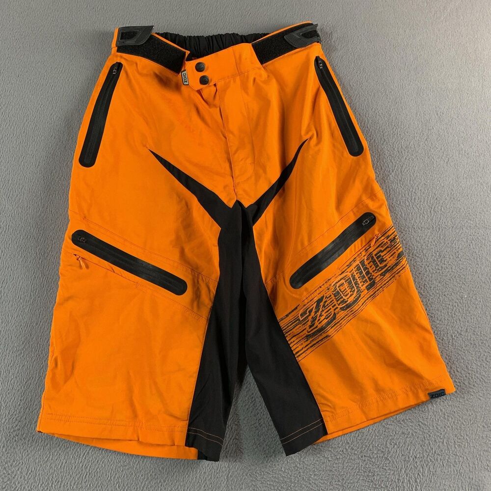 ZOIC Cycling Shorts Mens Large Orange Black MTB Trail Zip Pockets